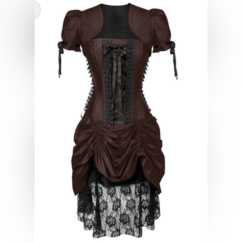 Steampunk / Gothic Corset Dress With Bolero In Brown Size L (10-12)